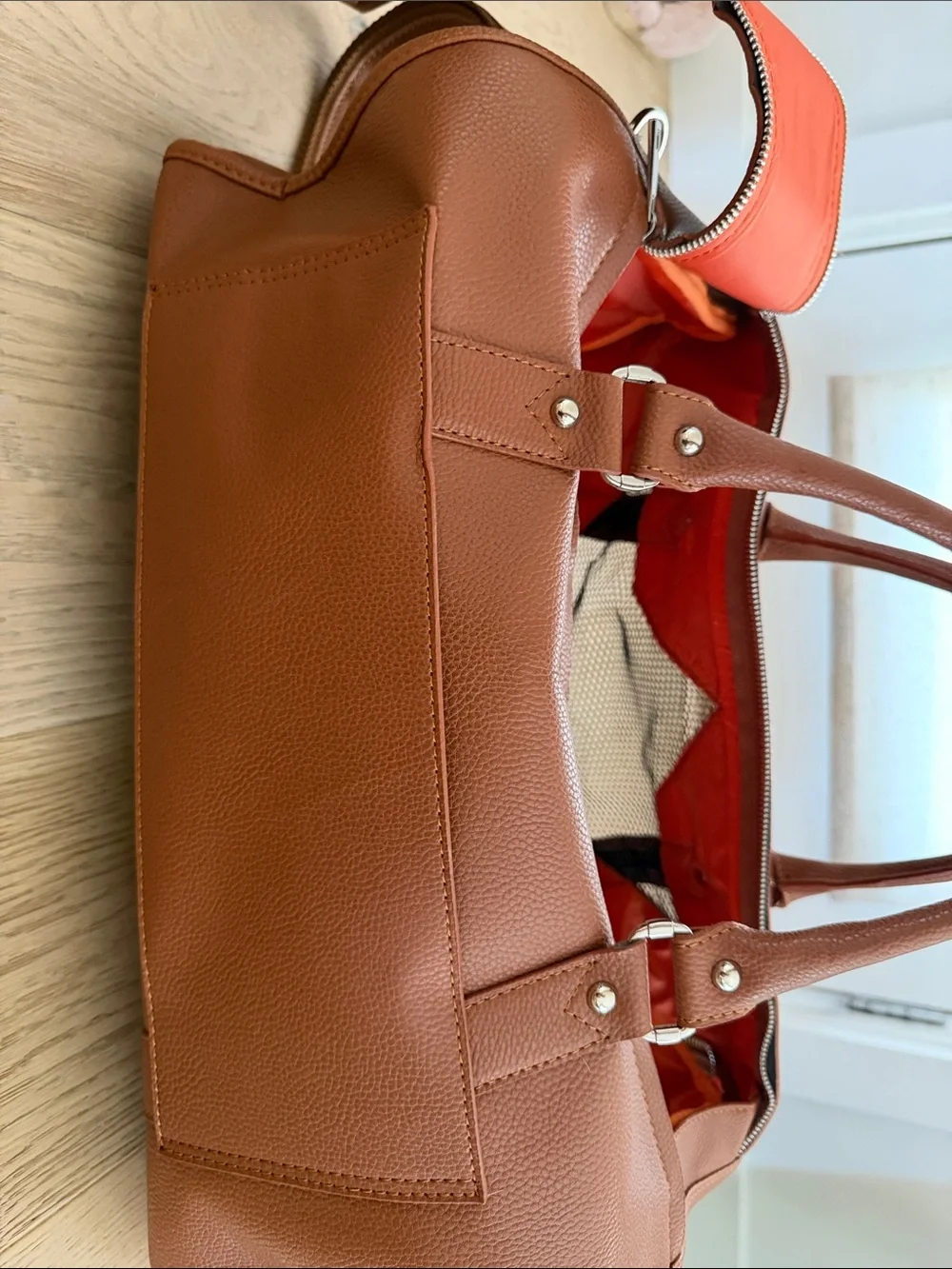 Tan Leather-Look Small Pet Carrier with Mesh Ventilation 11x18 inches